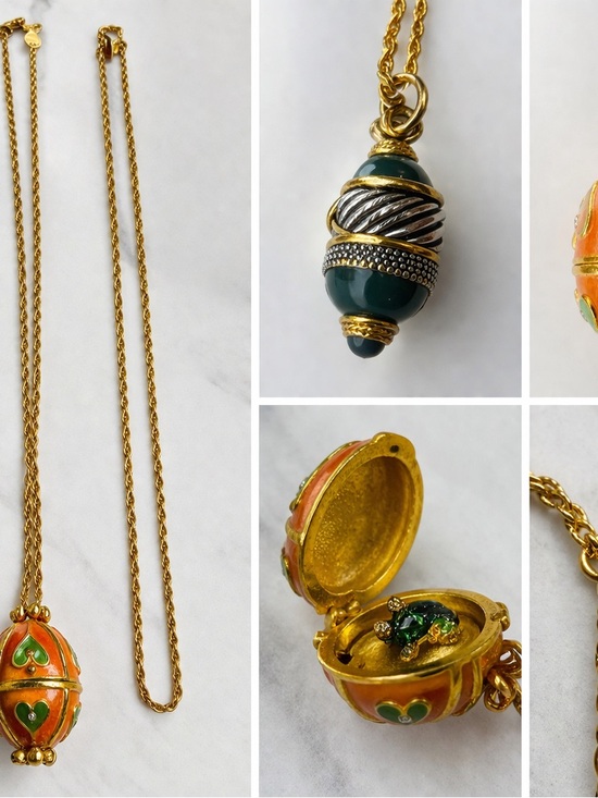 Joan Rivers Jewelry - Joan Rivers Egg Pendant Necklace Lot Hidden Frog Faberge Style